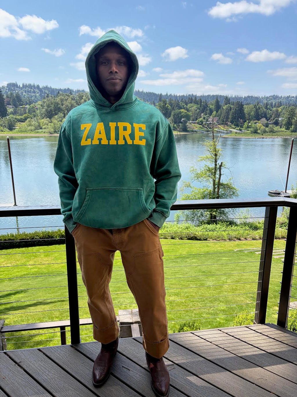 Zaire 74 vintage Green hoodie Snow Wash Fleece