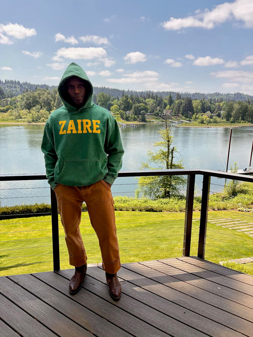 Zaire 74 vintage Green hoodie Snow Wash Fleece