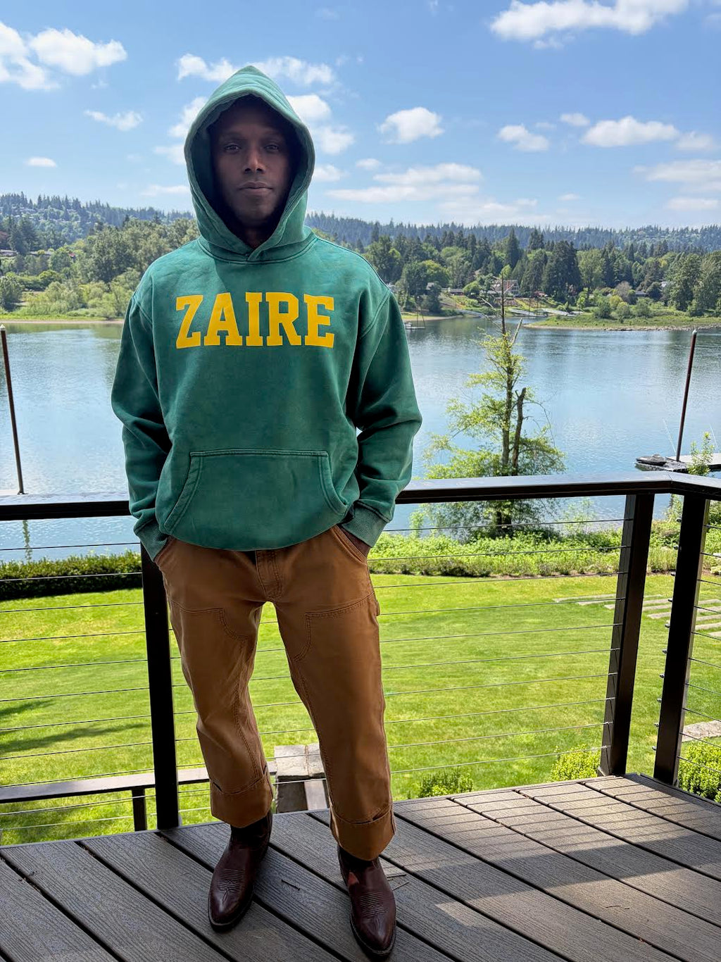 Zaire 74 vintage Green hoodie Snow Wash Fleece