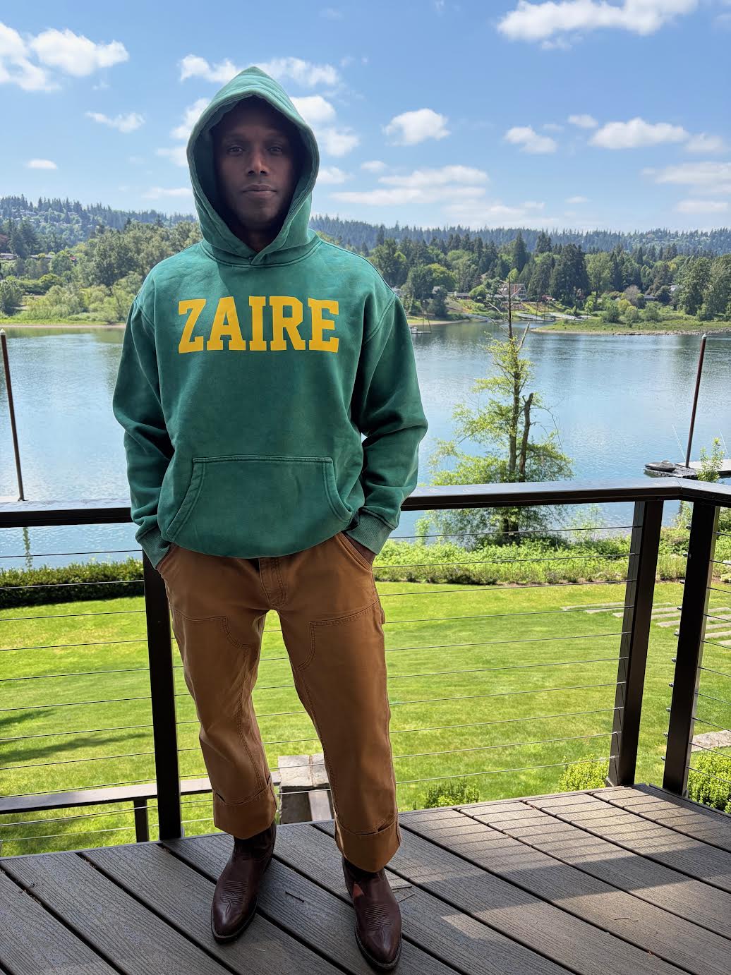 Zaire 74 vintage Green hoodie Snow Wash Fleece